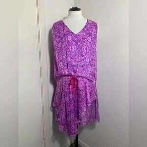 Sundance pink and blue, silk, asymmetric, sleeveless, mini dress. 6